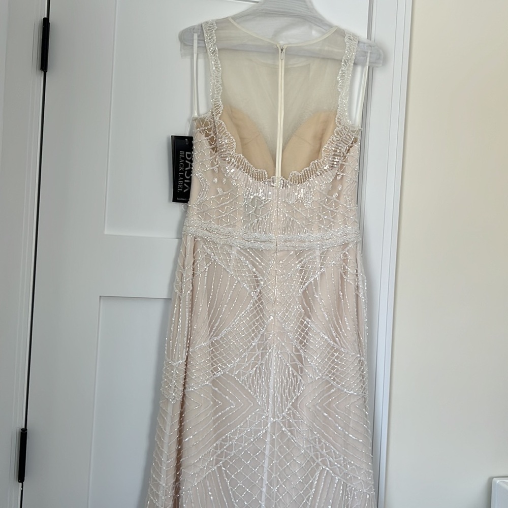 Basix Black Label Mesh Embellished Beaded Dress Gown NWT Color Ivory Size 4 - Picture 8 of 16